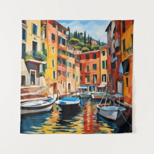 Portofino Italien Farbenfrohe Schiffe der Modernen Wandteppich