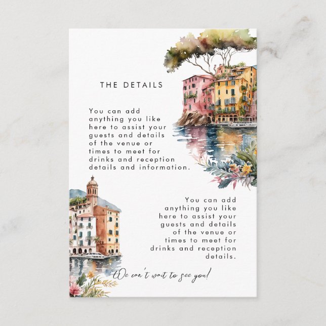 Portofino Italien Hochzeitskarte Begleitkarte (Vorderseite)