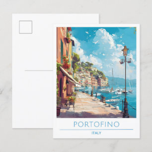 Portofino Italien Kunst Vintage Reise Postkarte