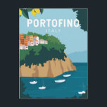 Portofino Italien Retro Reisen Vintag Postkarte<br><div class="desc">Portofino Vektorgrafik Design. Portofino ist ein Fischerdorf an der Küste der italienischen Riviera,  im Südosten der Stadt Genua.</div>