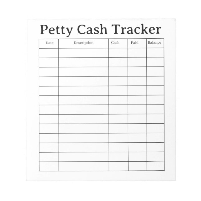 Portokassen-Tracker Notizblock (Vorderseite)