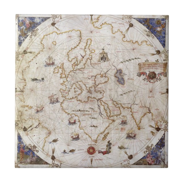 Portolan Diagramm der Welt | 1519 Fliese (Vorderseite)