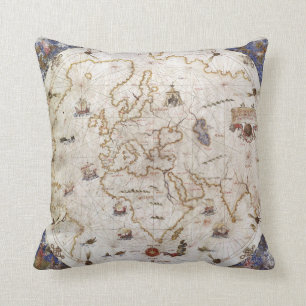 Portolan Diagramm der Welt   1519 Kissen