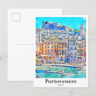 Portovenere Italien Reise Wasserfarbe Handgezeichn Postkarte