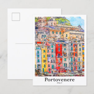 Portovenere Italien Reise Wasserfarbe Handgezeichn Postkarte