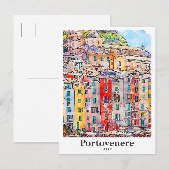 Portovenere Italien Reisen Wasserfarbenhandzeichnu Postkarte (Vorne/Hinten)