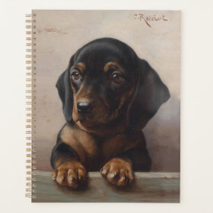 Portrait à l'huile d'un chiot teckel vintage