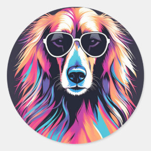Portrait afghanischer Hund mit Sonnenbrille Runder Aufkleber