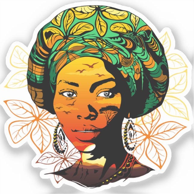 Portrait afrikanischer Frauen mit Sonnenuntergang Aufkleber (Vorderseite)