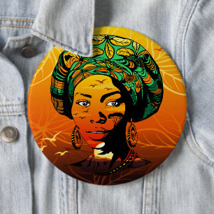 Portrait afrikanischer Frauen mit Sonnenuntergang Button
