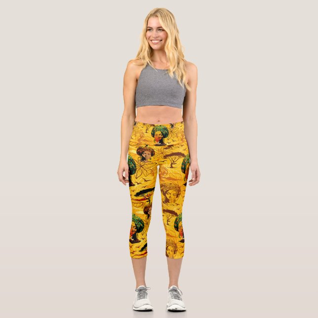 Portrait afrikanischer Frauen mit Sonnenuntergang Capri Leggings (Vorderseite)