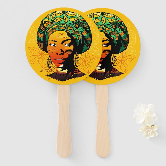 Portrait afrikanischer Frauen mit Sonnenuntergang Fächer (Vorne und Hinten)