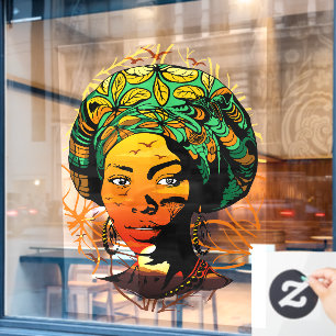 Portrait afrikanischer Frauen mit Sonnenuntergang Fensteraufkleber