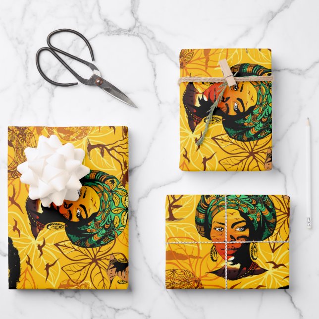 Portrait afrikanischer Frauen mit Sonnenuntergang Geschenkpapier Set (Vorderseite)