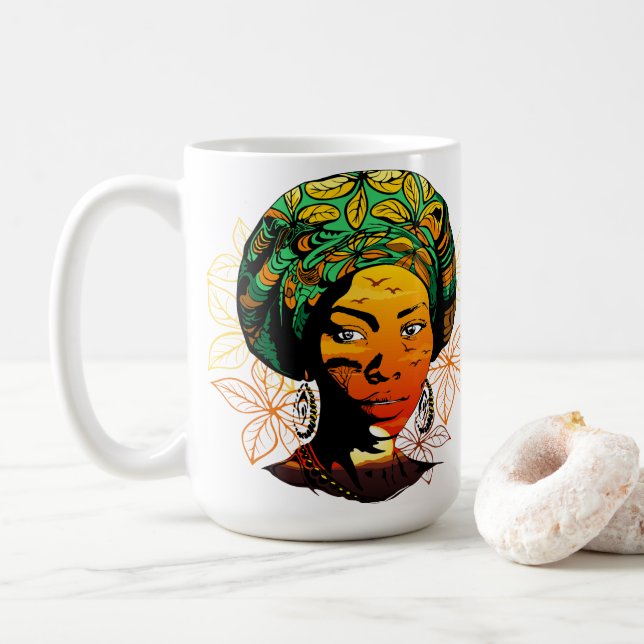 Portrait afrikanischer Frauen mit Sonnenuntergang Kaffeetasse (Mit Donut)