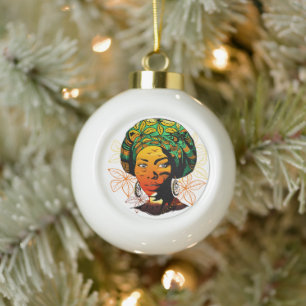 Portrait afrikanischer Frauen mit Sonnenuntergang Keramik Kugel-Ornament