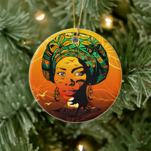 Portrait afrikanischer Frauen mit Sonnenuntergang Keramik Ornament