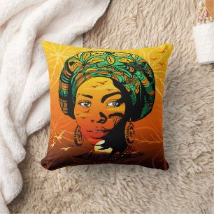 Portrait afrikanischer Frauen mit Sonnenuntergang Kissen