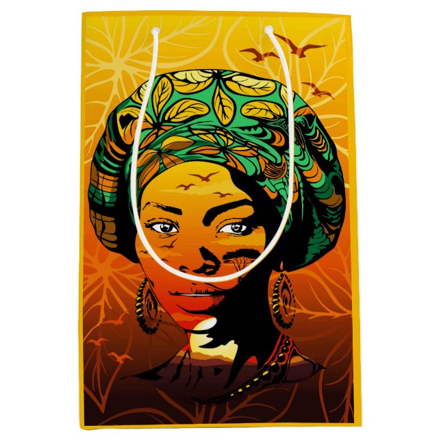 Portrait afrikanischer Frauen mit Sonnenuntergang Mittlere Geschenktüte (Vorderseite)