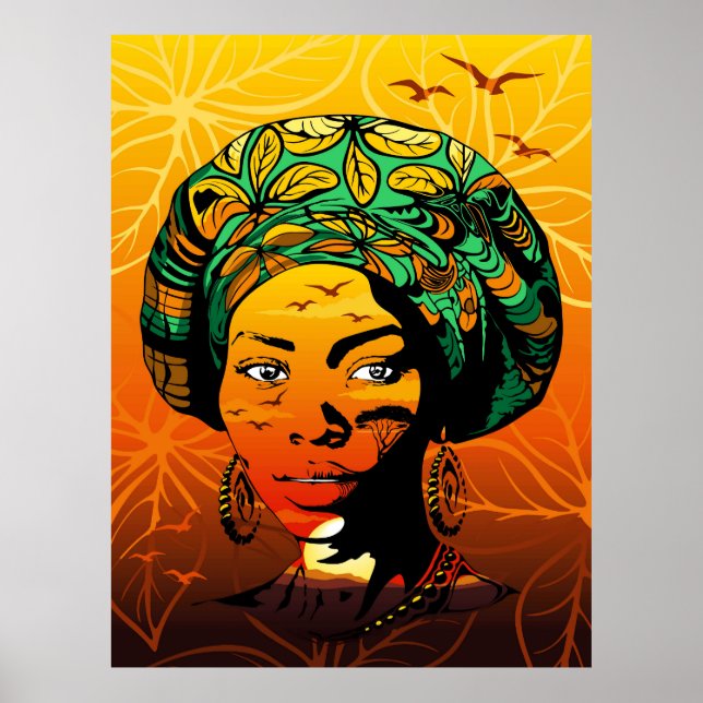 Portrait afrikanischer Frauen mit Sonnenuntergang Poster (Vorne)