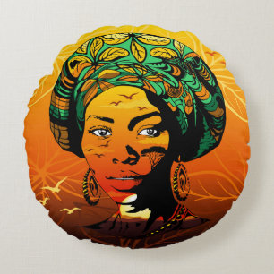Portrait afrikanischer Frauen mit Sonnenuntergang Rundes Kissen