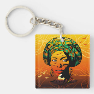 Portrait afrikanischer Frauen mit Sonnenuntergang Schlüsselanhänger