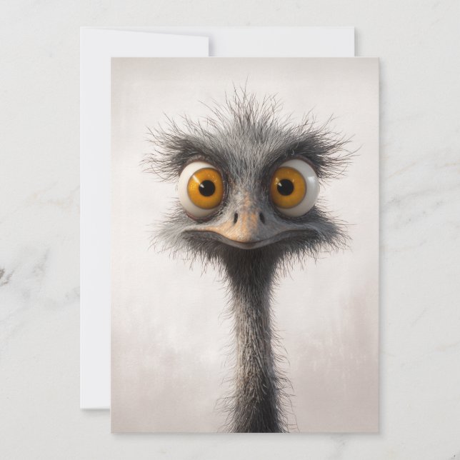 Portrait aus Mit Augen StraußenCartoon Einladung (Vorderseite)