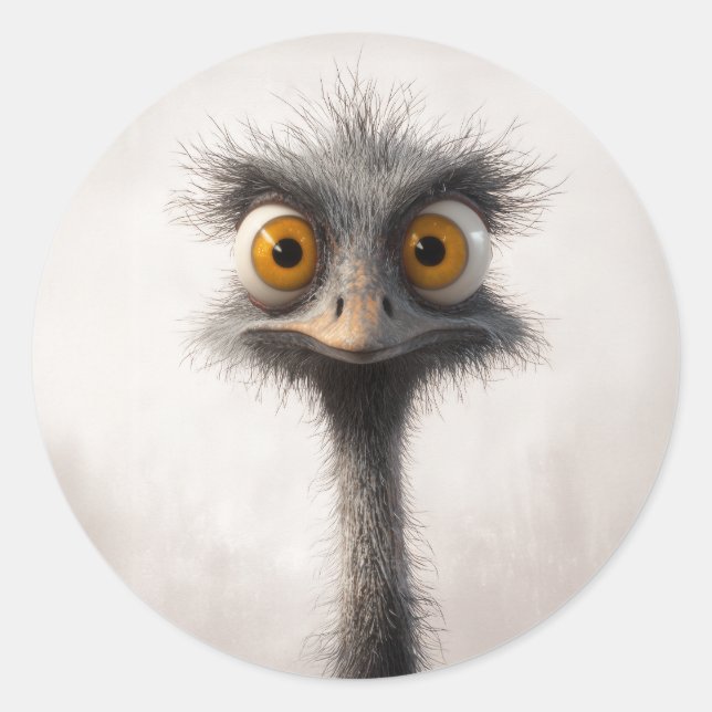 Portrait aus Mit Augen StraußenCartoon Runder Aufkleber (Vorderseite)