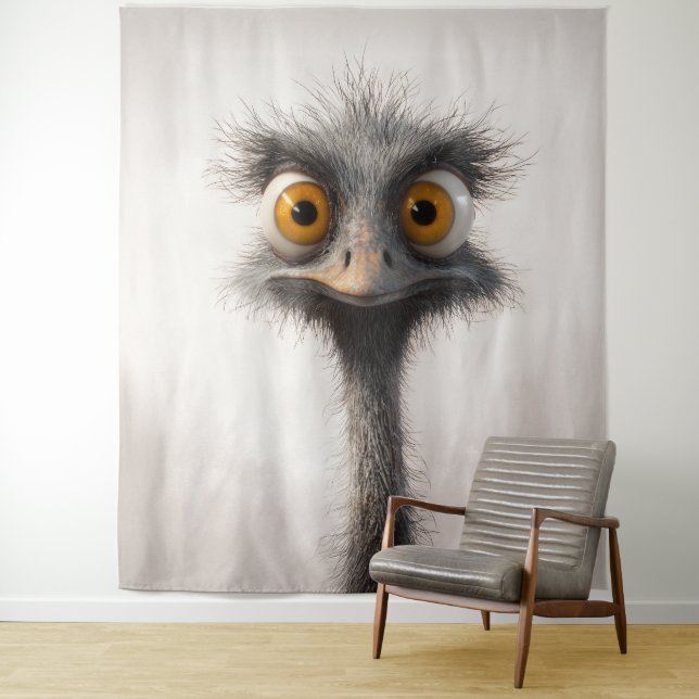 Portrait aus Mit Augen StraußenCartoon Wandteppich (Beispiel)