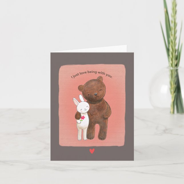 Portrait "Bären und Bunny Couple Niedlich Love" Karte (Vorderseite)