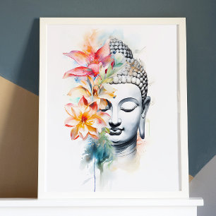 Portrait Buddha Charcoal Wasserfarben Art Poster