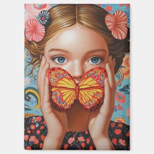 Portrait Butterfly Girl in einem floralen Wunderla Magnet