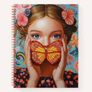 Portrait Butterfly Girl in einem floralen Wunderla Notizbuch