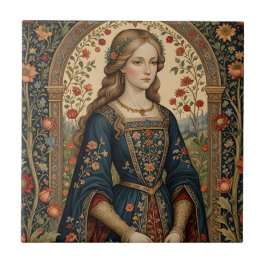 Portrait Dame im Renaissan Mittelalter Fliese