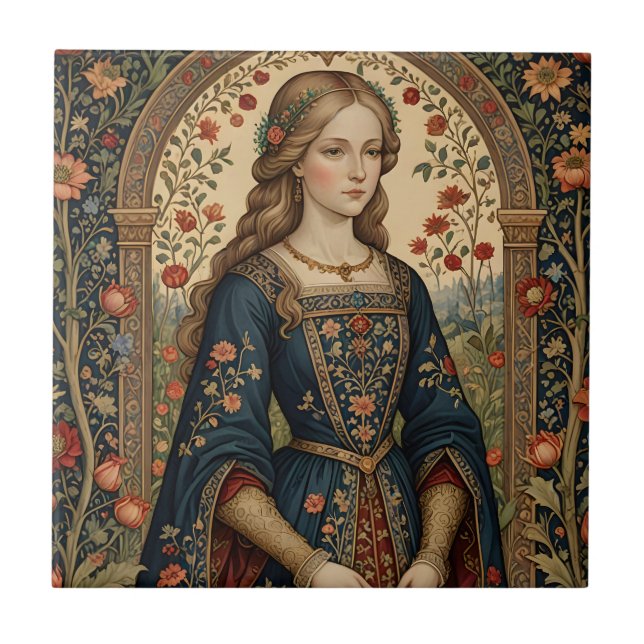 Portrait Dame im Renaissan Mittelalter Fliese (Vorderseite)