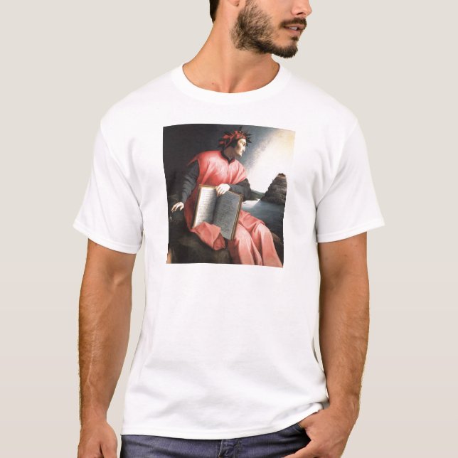 Portrait Dante mit Buch Die göttliche Komödie druc T-Shirt (Vorderseite)