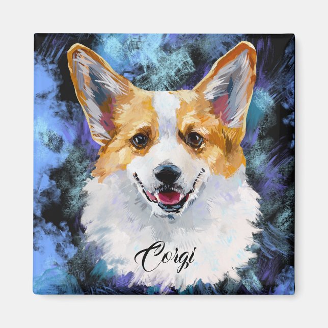 Portrait de corgi sur aimant Abstrait (Devant)