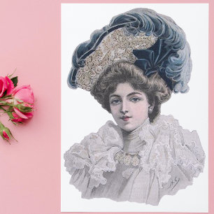Portrait de dame Édouardienne vintage Chapeau bl