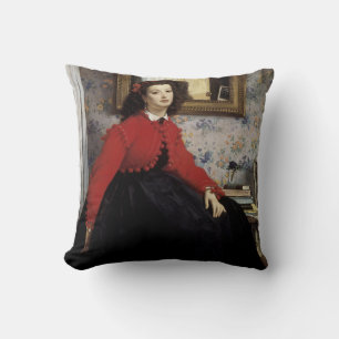 Portrait de Jeune Femme en Veste Rouge Kissen