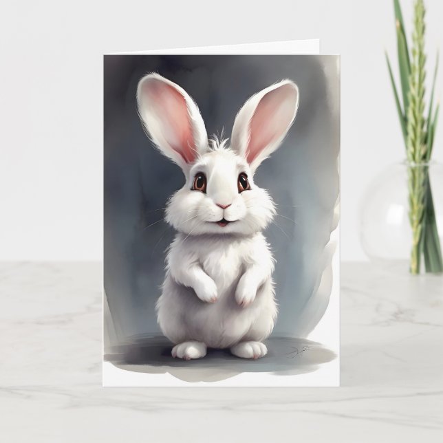 Portrait de lapin blanc adorable Carte de vœux vie (Devant)