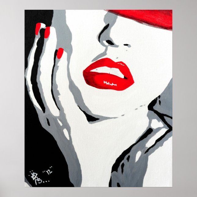 Portrait de pop art affiche rouge lèvres et ongles (Devant)
