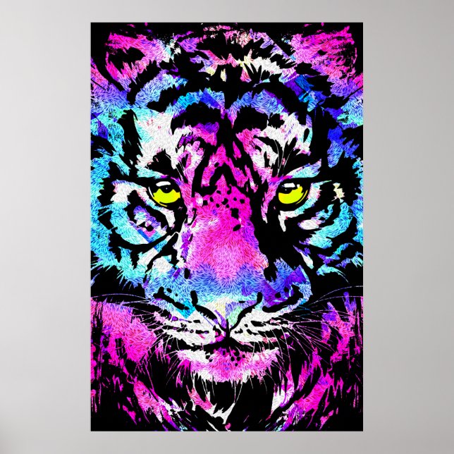 Portrait de tête de tigre rose Neon - Poster de ti (Devant)