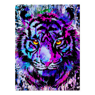 Portrait de tête de tigre violet - Poster de tigre