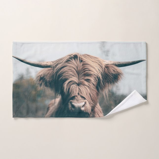 Portrait de vache Highland (Serviette à main)