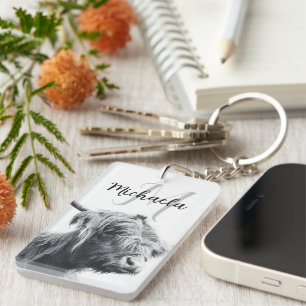 Portrait de vache Highland premier monogramme noir