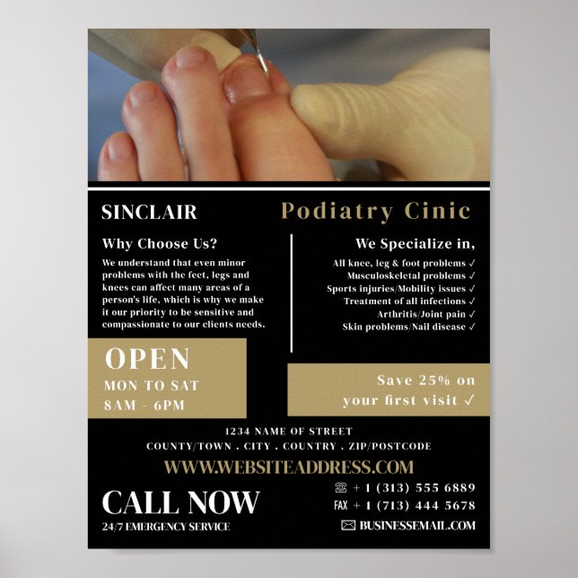 Portrait der Nagelpflege, Podiatrie-Klinik, Podiat Poster (Vorne)