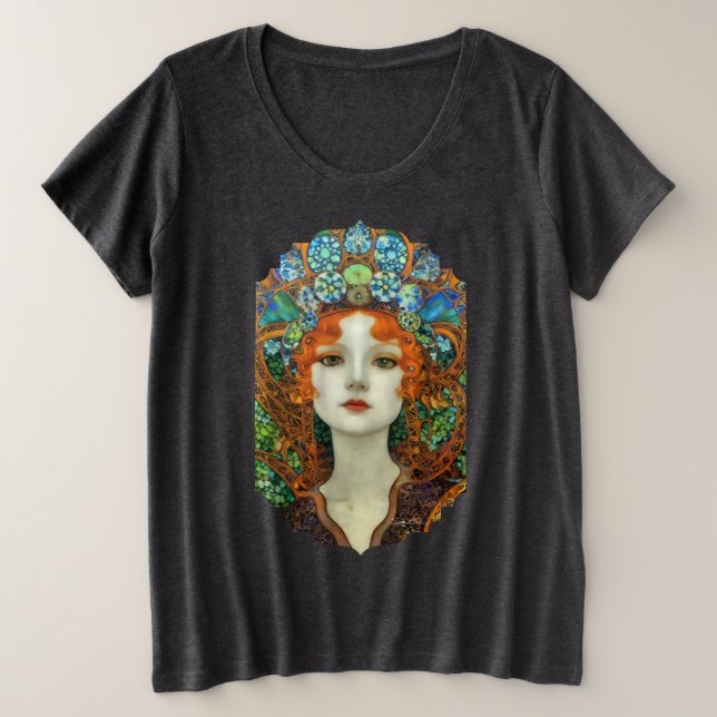 Portrait der schönen Frau im Stil eines verkleidet Große Größe T-Shirt (Design vorne)