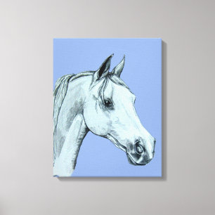 Portrait des Arabischen Pferdepfarrens auf blauem Leinwanddruck