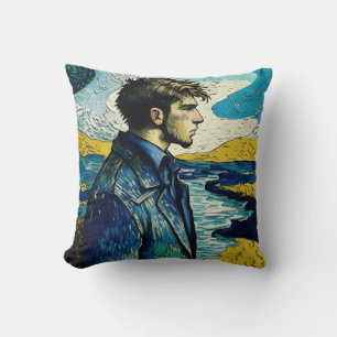 Portrait des jungen Mannes mit Sonnenaufgangsmaler Kissen