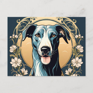 Portrait Dog Floral Greyhound Art Nouveau Postkarte
